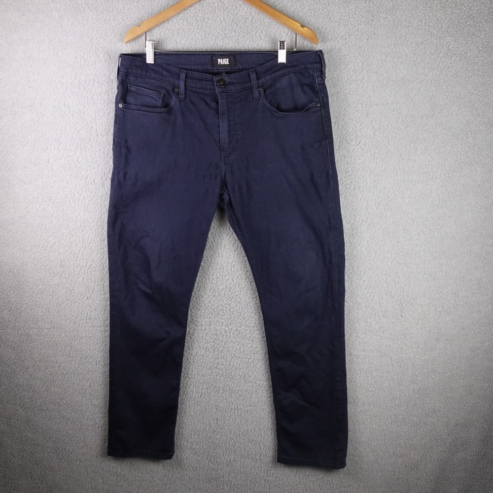 Paige Lennox Slim Fit Jeans Men 35x30 Indigo Navy Blue Stretch Rayon Blend Denim